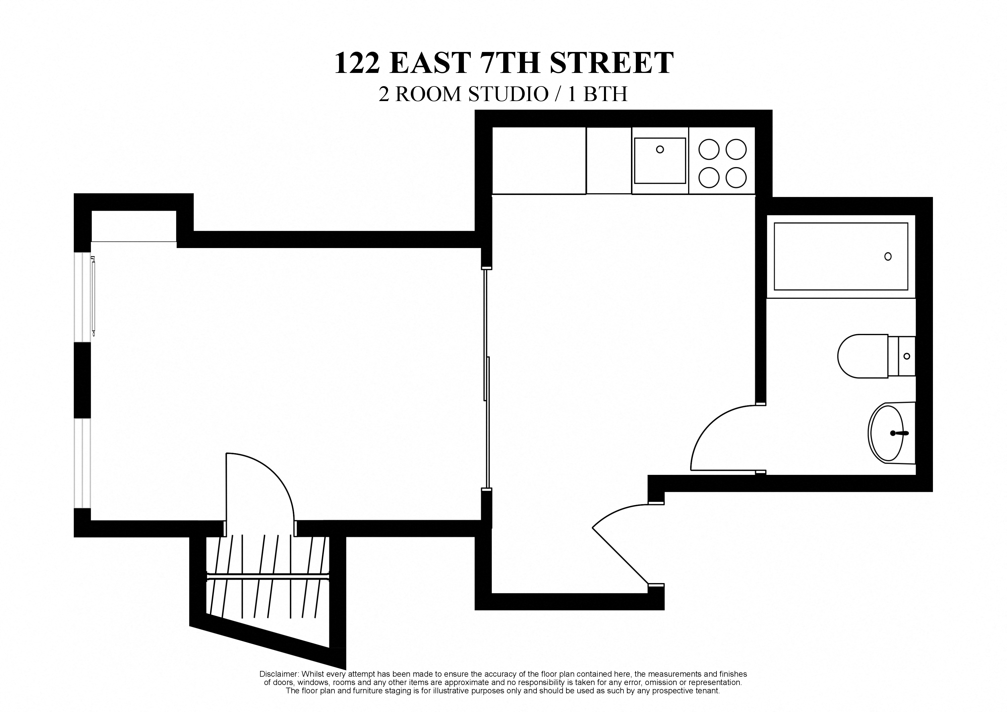 122 EAST 7TH STREET - 2 ROOM STUDIO -1 BTH - (1222)